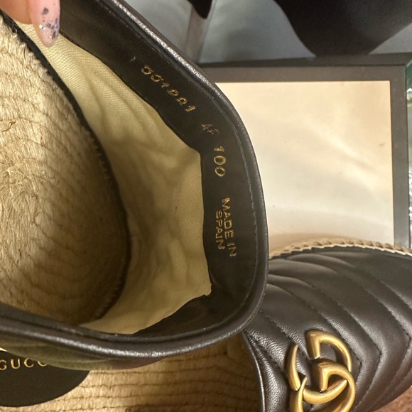 GUCCI Charlotte Matelasse gold GG logo platform espadrille jute mule - Picture 4 of 7